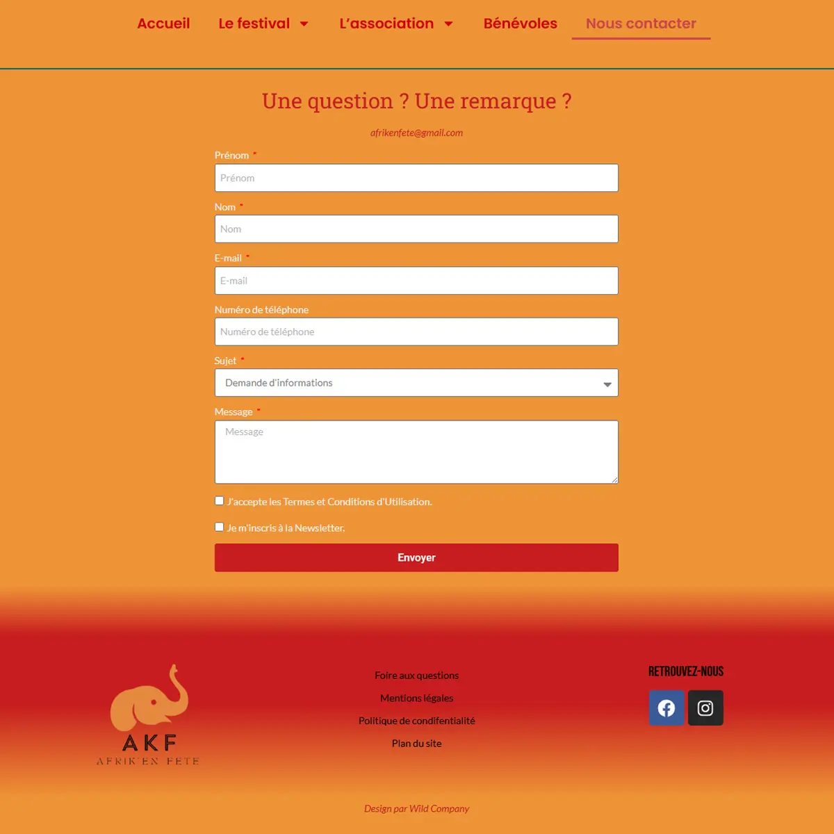 Site Afrik'En Fête — nous contacter