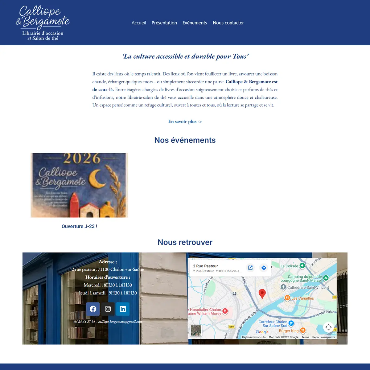 Site Calliope & Bergamote — page d'accueil