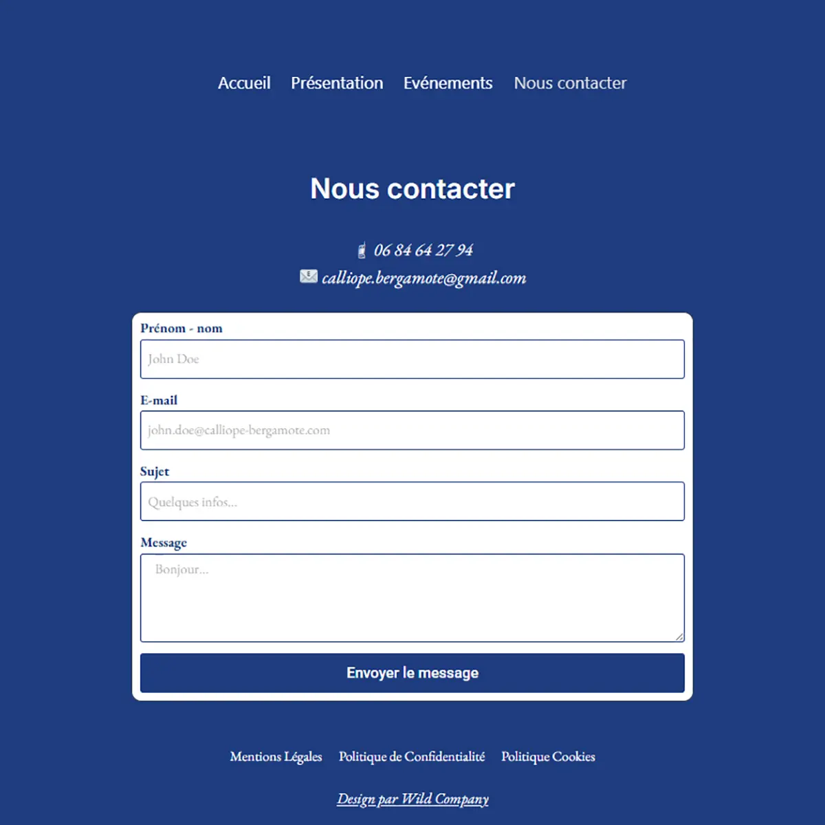 Site Calliope & Bergamote — nous contacter