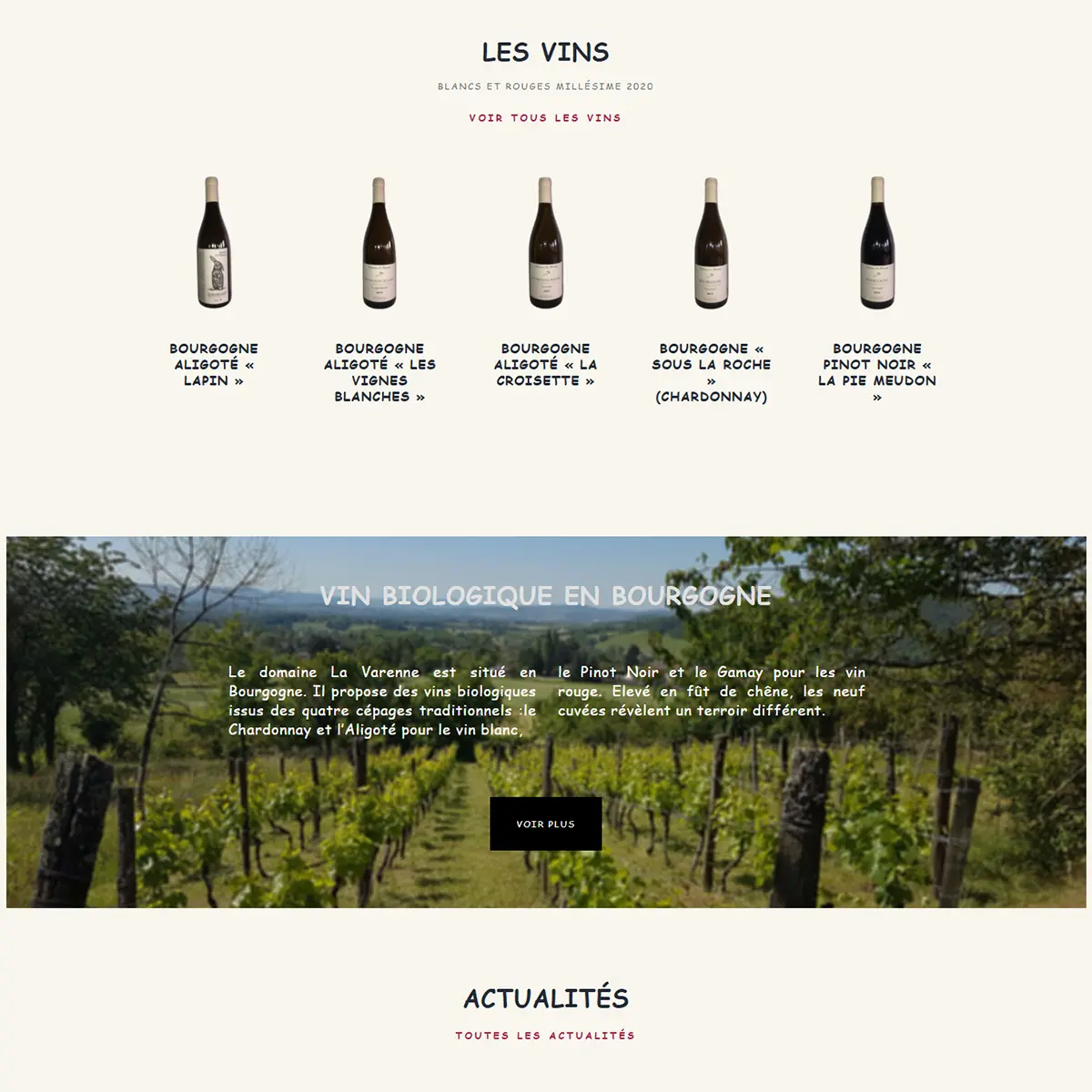 Site Domaine La Varenne — page d'accueil
