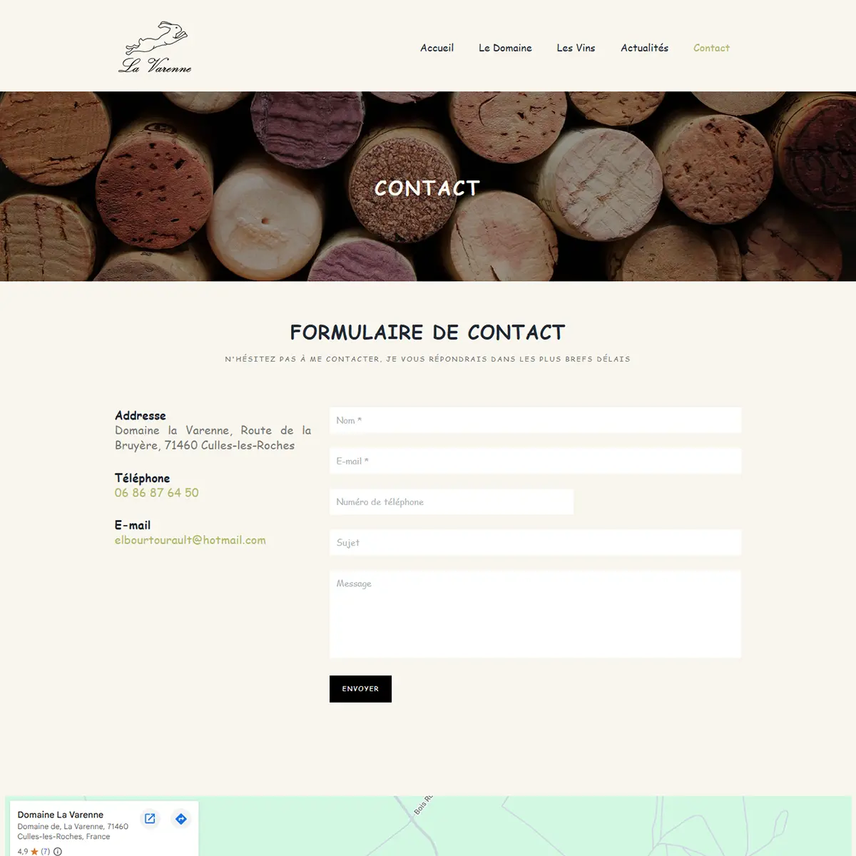 Site Domaine La Varenne — contact